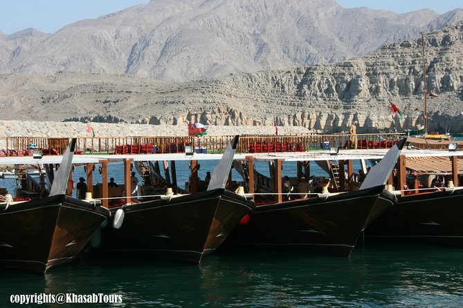 Musandam Khasab Day Trip & dhow cruise From Ras Al Khaimah - Khasab port and boarding the double-decker dhow