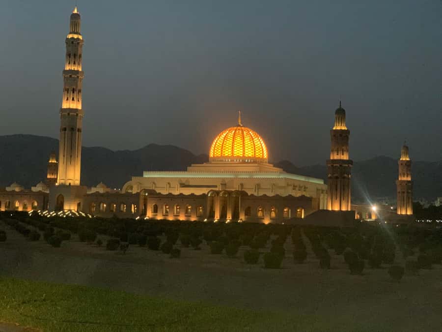 Muscat: Evening Group City Guided Tour with Free Dinner - Sultan Qaboos Grand Mosque after dark, what you should expect